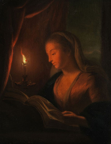 462px-Young_woman_reading_(in_the_style_of_Petrus_van_Schendel)