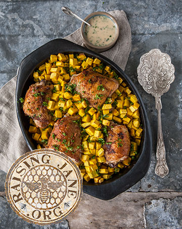 Roasted Chicken & Buttercup Squash with Herbed Honey Mustard 